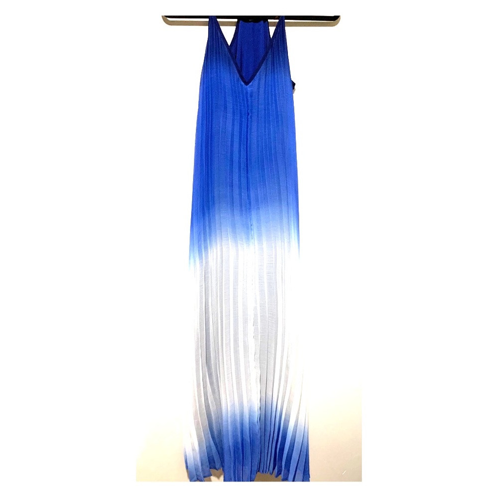 Bar III Blue and White Pleated Maxi Dress